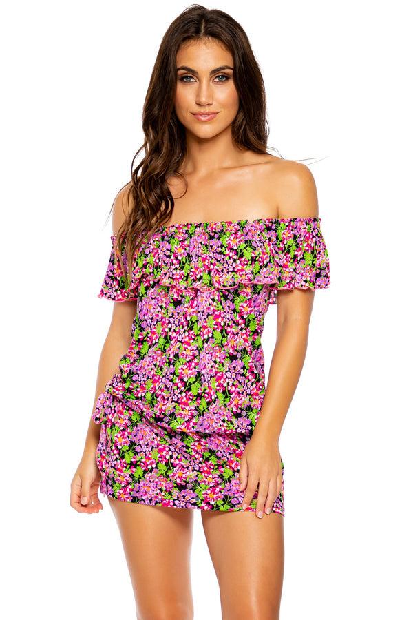 luli fama Sexy Señorita Ruffle Dress - Pink Floral Mini Dress – Luli Fama