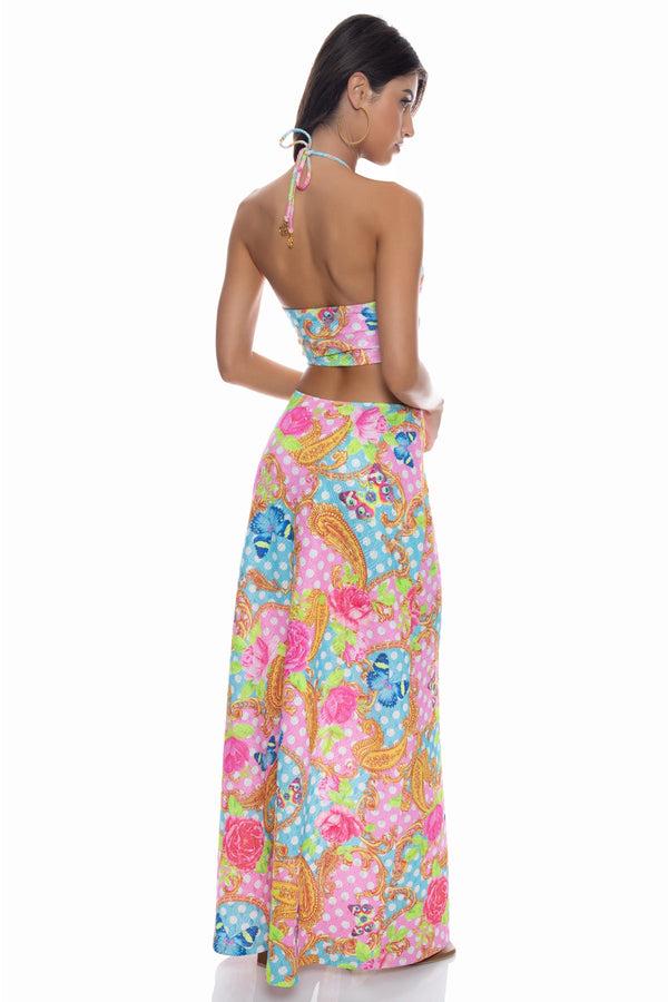 Luli Fama SHE'S CUTE - Double Loop Bandeau Long Dress • Multicolor – Luli Fama