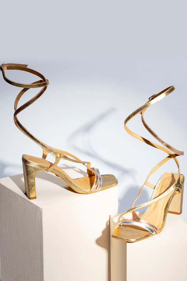 Luli Fama SHOES - Strappy Block Heel • Gold – Luli Fama