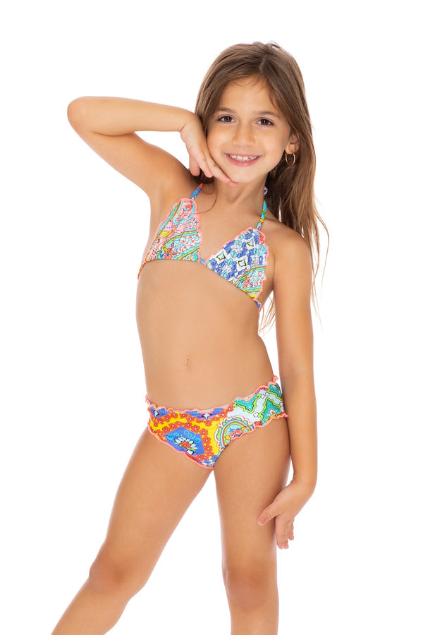 luli fama SIREN DANCE - Wavey Triangle Tops Ruched Back Bikini • Multicolor – Luli Fama