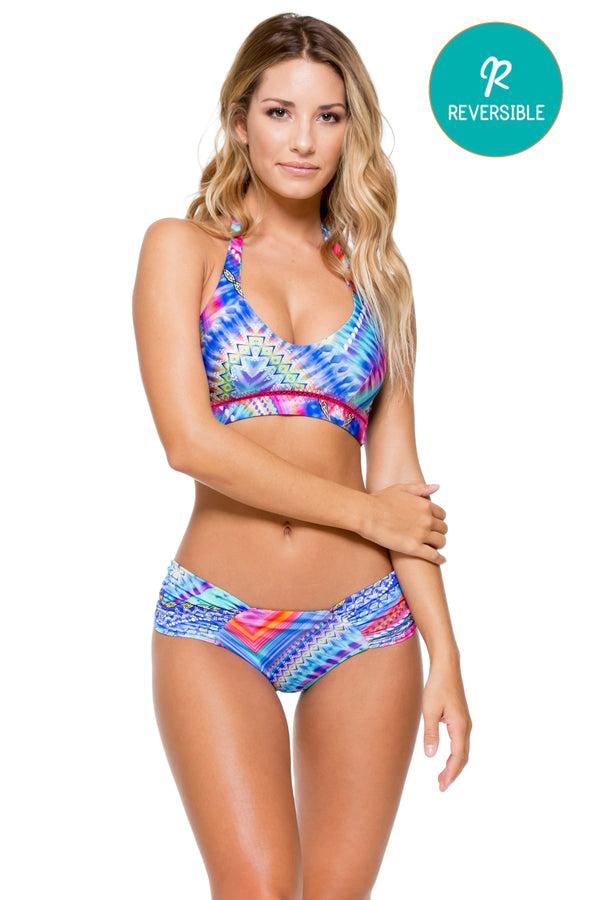 luli fama STAR GIRL - Stitched Reversible Halter Top & Scrunch Ruched Back Brazi – Luli Fama