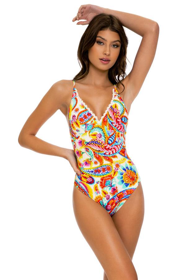 luli fama SUMMER LOVE - Laced Up Back High Leg One Piece • White – Luli Fama