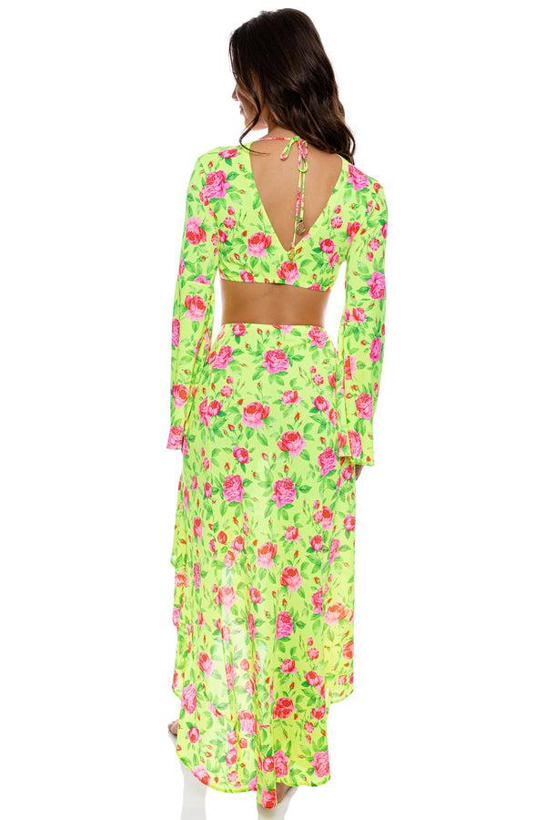 Luli Fama TI AMO - Ruffle Bell Sleeve Crop Top & Ruffle High Lo Slit Skirt • Rad – Luli Fama