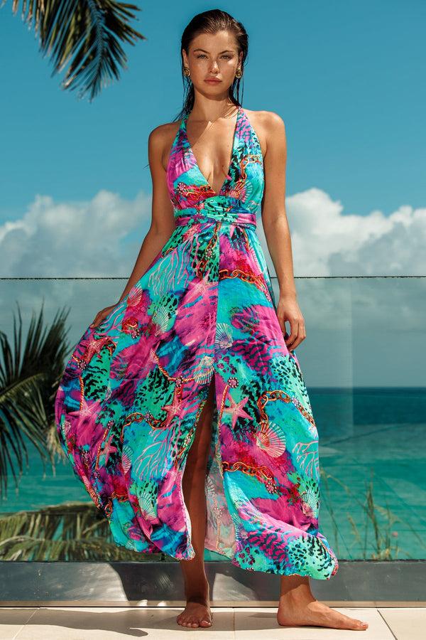 luli fama TREASURE Convertible Maxi Dress - Multicolor – Luli Fama