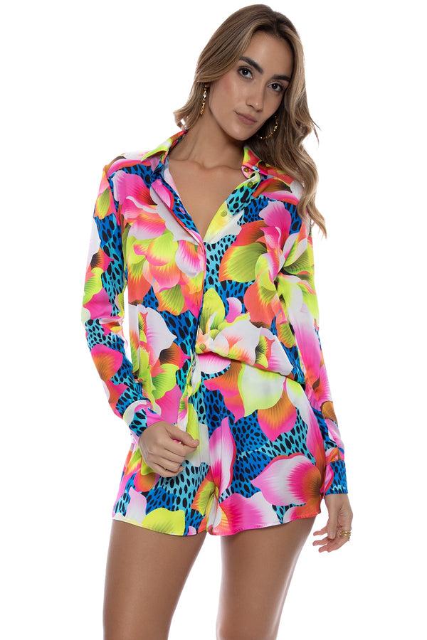 Luli Fama TROPICAL ILLUSIONS - Blouse & Short • Multi Blue – Luli Fama