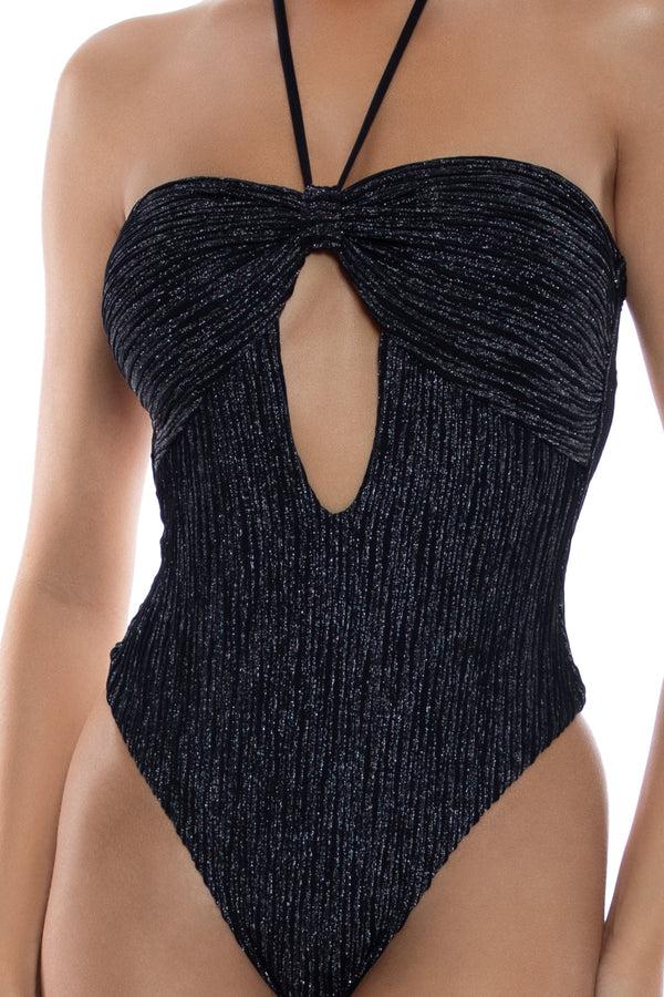 Luli Fama VIBRAS - Halter Keyhole Bandeau One Piece • Black – Luli Fama