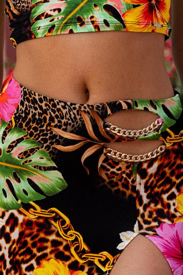 Luli Fama VISIONS OF PARADISE - Crop Top & Chain Skirt • Multi Black – Luli Fama