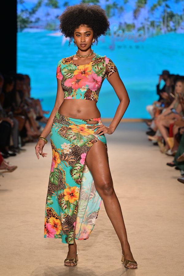 luli fama VISIONS OF PARADISE - Crop Top & Chain Skirt • Multicolor Runway – Luli Fama