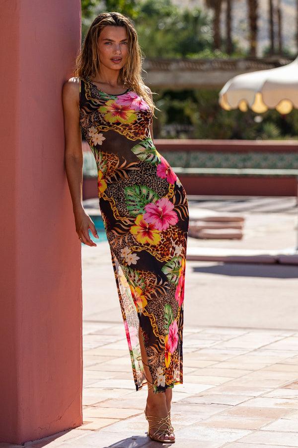 Luli Fama VISIONS OF PARADISE - Maxi Tank Dress • Multi Black – Luli Fama