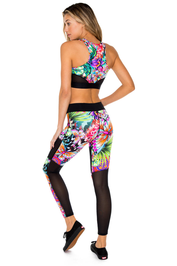 Luli Fama VIVA CUBA - Elastic Band Sports Bra & Mesh Cut Out Legging • Multicolo – Luli Fama