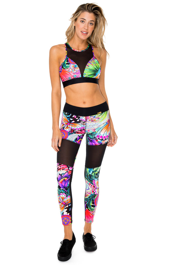 luli fama VIVA CUBA - Elastic Band Sports Bra & Mesh Cut Out Legging • Multicolo – Luli Fama