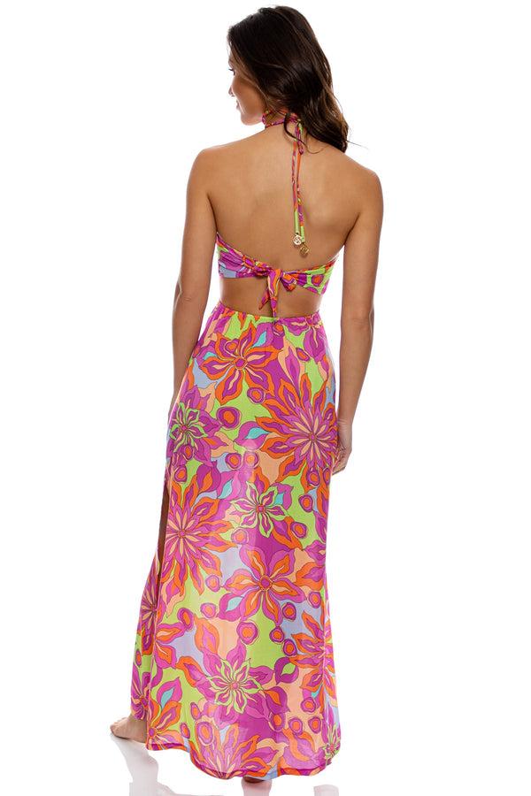 Luli Fama VIVI IL MOMENTO - Drawstring Cut Out Long Dress • Multicolor – Luli Fama
