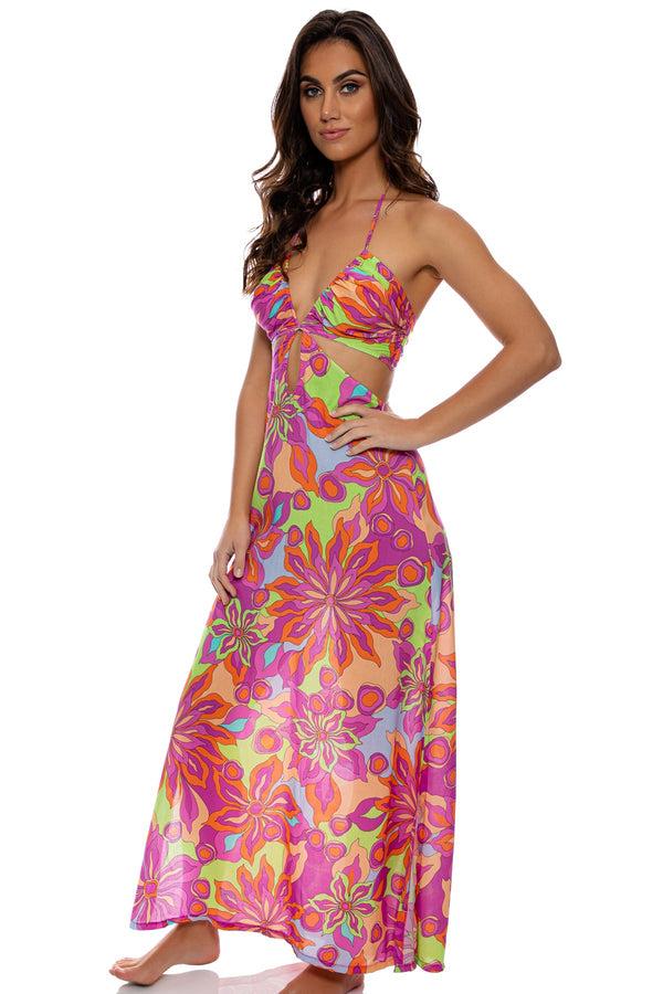 Luli Fama VIVI IL MOMENTO - Drawstring Cut Out Long Dress • Multicolor – Luli Fama