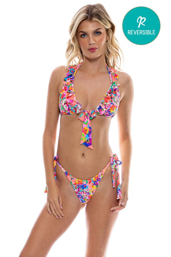 luli fama WATER BLOSSOMS - Ruffle Halter Top & Seamless Bow Tie Side Thong Botto – Luli Fama