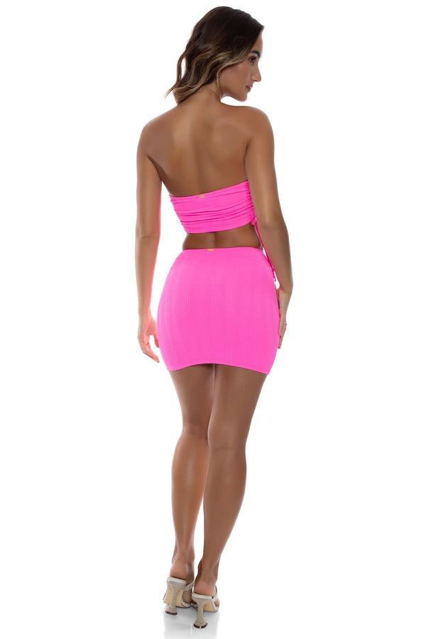 Luli Fama WAVY BABY - Drawstring Tube Top & Mini Skirt • Blazing Pink – Luli Fama