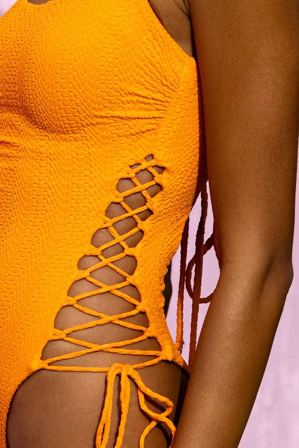 Luli Fama WAVY BABY - Square Neck Laced Up One Piece • Florida Citrus – Luli Fama