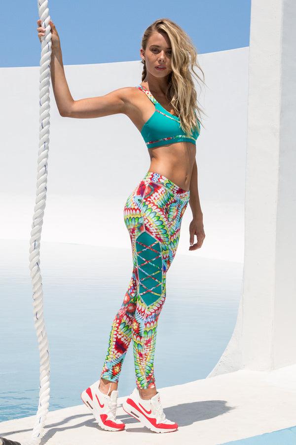 luli fama WILD HEART - Crossback Sports Bra & Laced Panel Skinny Legging • Multi – Luli Fama