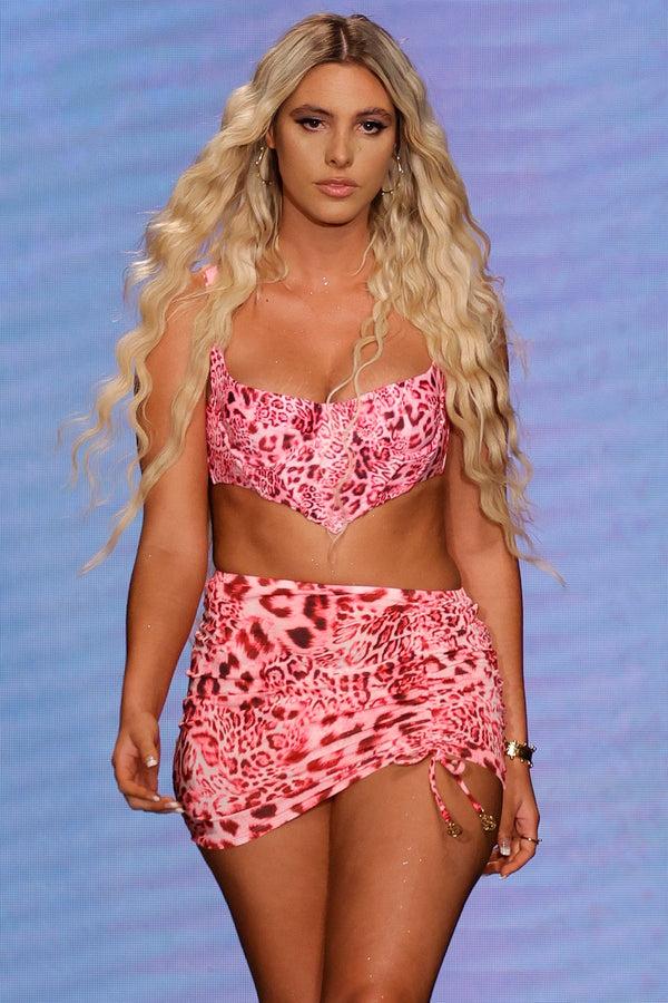 luli fama WILD THING - Bustier & Scrunch Up Mini Skirt • Neon Pink Runway – Luli Fama