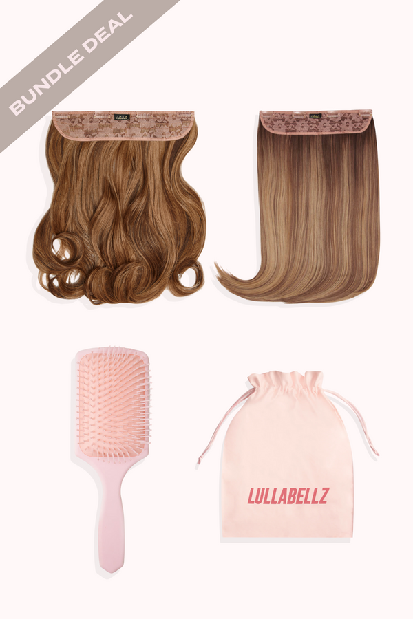 Lullabellz One Piece 16" Curly & 1 Piece 18" Straight + Hair Care Set