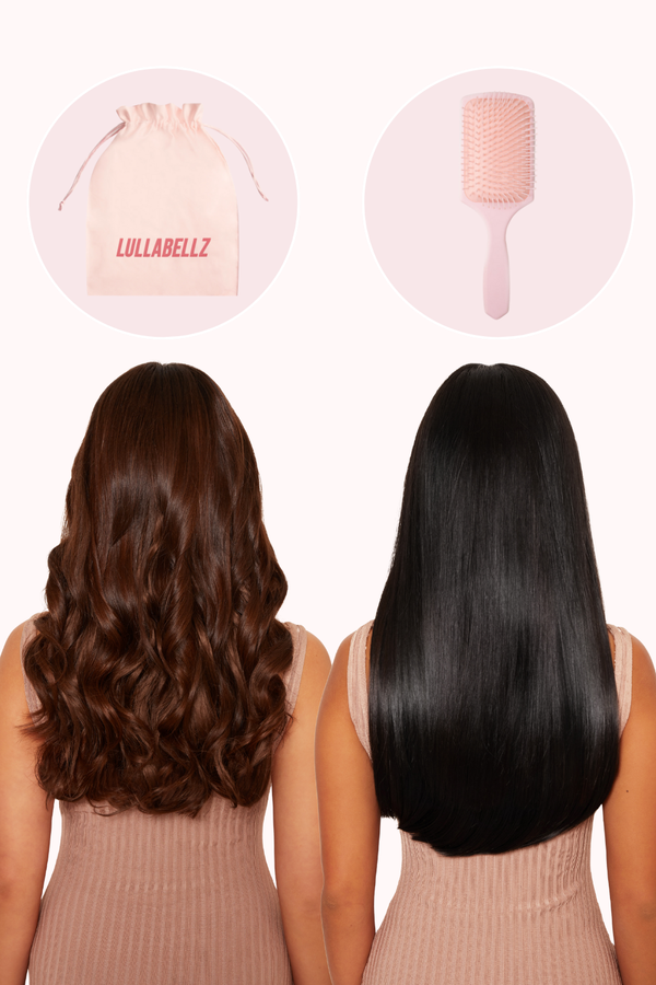 lullabellz One Piece 16" Curly & 1 Piece 18" Straight + Hair Care Set