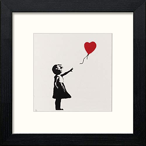 lumartos Banksy Girl Heart – Black Wood Frame Wall Art – Framed Wall Art Print by Lumartos Premium Home Décor