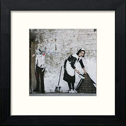 lumartos Banksy Sweep Away – Black Wood Frame Wall Art – Framed Wall Art Print by Lumartos Premium Home Décor