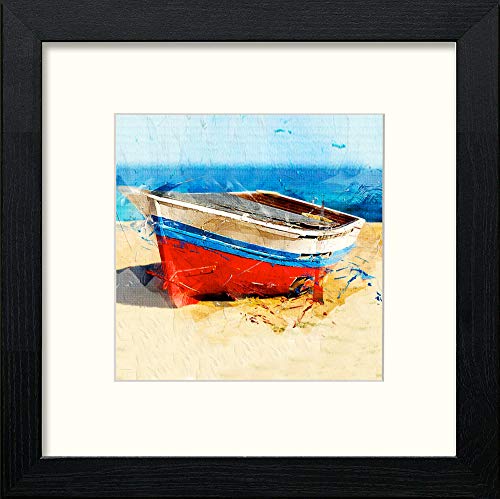 lumartos Beach Boat – Black Wood Frame Wall Art – Framed Wall Art Print by Lumartos Premium Home Décor