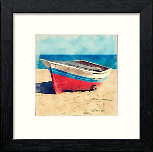 lumartos Boat On Beach – Black Wood Frame Wall Art – Framed Wall Art Print by Lumartos Premium Home Décor