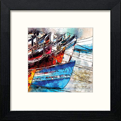 lumartos Boats Tied Up – Black Wood Frame Wall Art – Framed Wall Art Print by Lumartos Premium Home Décor