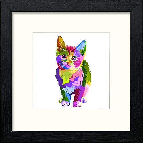 lumartos Colourful Kitty – Black Wood Frame Wall Art – Framed Wall Art Print by Lumartos Premium Home Décor