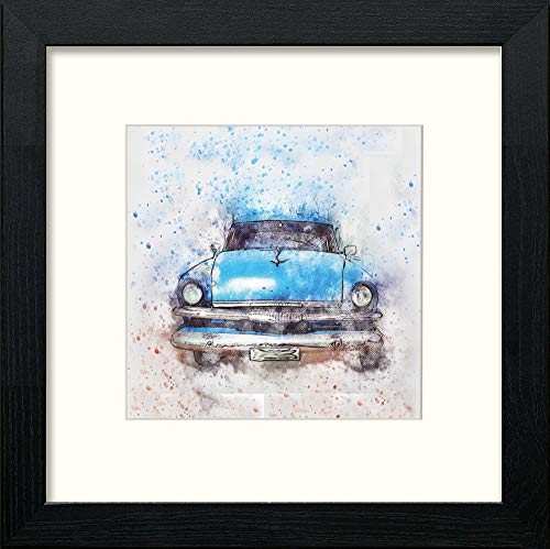 Lumartos Cuban Blue Car – Black Wood Frame Wall Art – Framed Wall Art Print By Lumartos Premium Home Décor