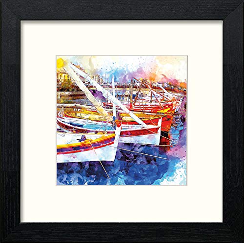 lumartos Fishing Boats In Harbour – Black Wood Frame Wall Art – Framed Wall Art Print by Lumartos Premium Home Décor