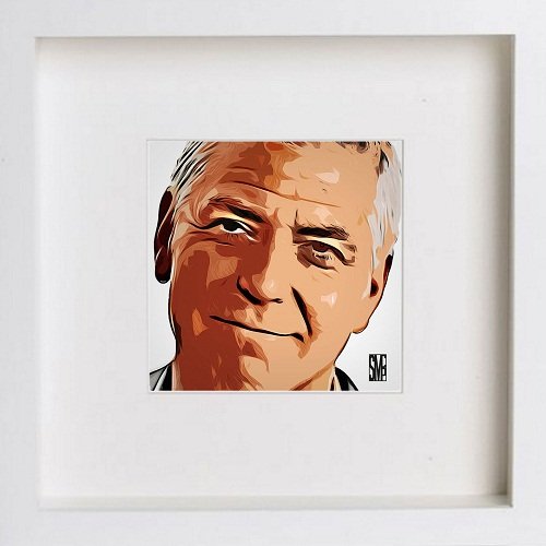 lumartos George Clooney 0039 – White Frame Wall Art – Framed Wall Art Print by Lumartos Premium Home Décor