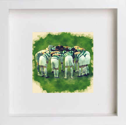 lumartos Glasgow Celtic Huddle 0299 – White Frame Wall Art – Framed Wall Art Print by Lumartos Premium Home Décor