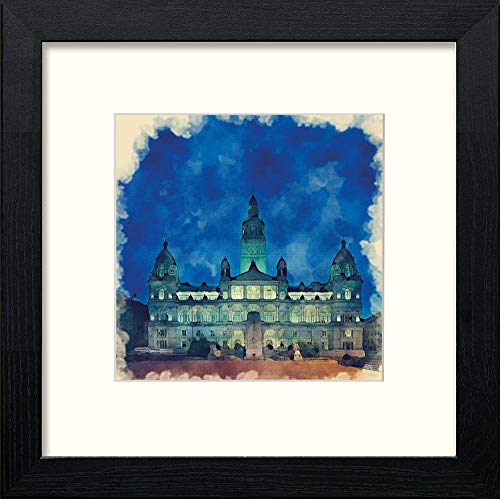 lumartos Glasgow City Chambers At Night – Black Wood Frame Wall Art – Framed Wall Art Print by Lumartos Premium Home Décor