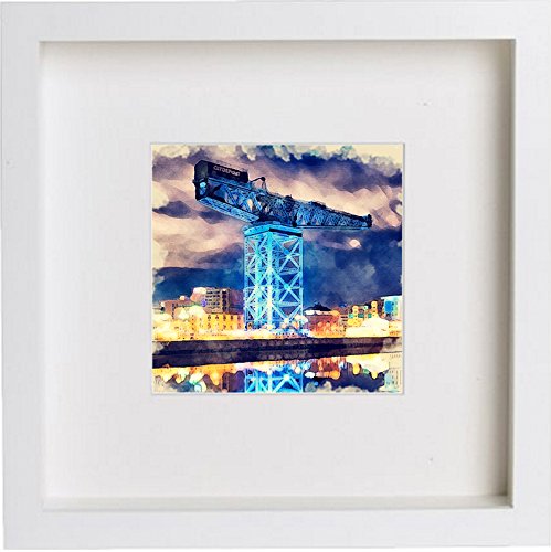 lumartos Glasgow Finnieston Crane At Night 0046 – White Frame Wall Art – Framed Wall Art Print by Lumartos Premium Home Décor