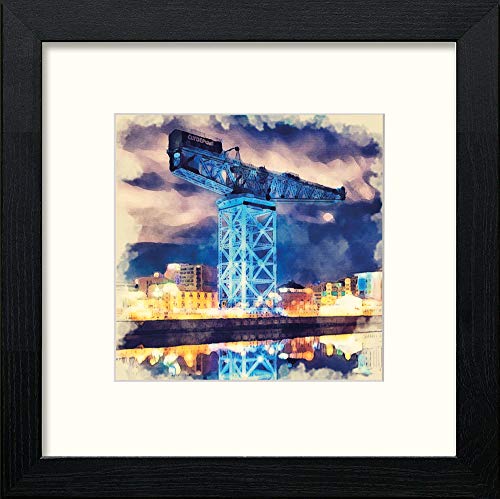 lumartos Glasgow Finnieston Crane At Night – Black Wood Frame Wall Art – Framed Wall Art Print by Lumartos Premium Home Décor