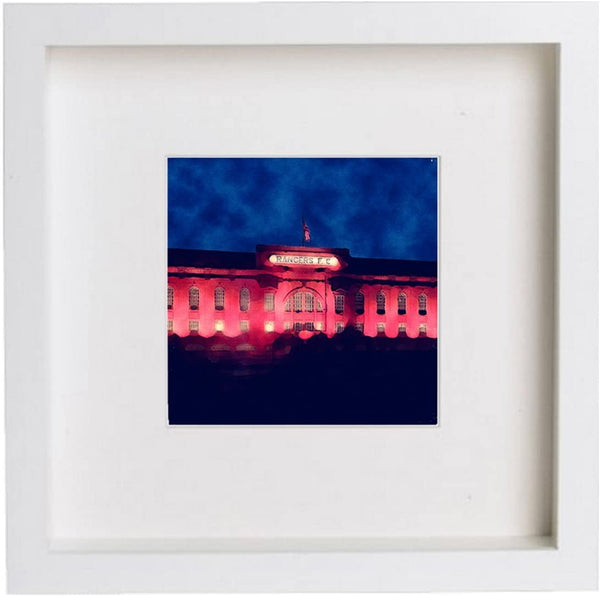 lumartos Glasgow Rangers Football Club Ibrox Park Frontage At Night – White Frame Wall Art – Framed Wall Art Print by Lumartos Premium Home Décor