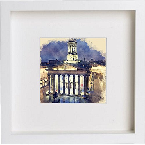 lumartos Glasgow Royal Exchange Square At Night Framed Art Artwork 0062 – Wh – Framed Wall Art Print by Lumartos Premium Home Décor