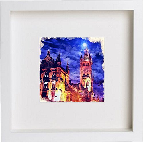 lumartos Glasgow University At Night Art Artwork 0065 – White Frame Wall Art – Framed Wall Art Print by Lumartos Premium Home Décor