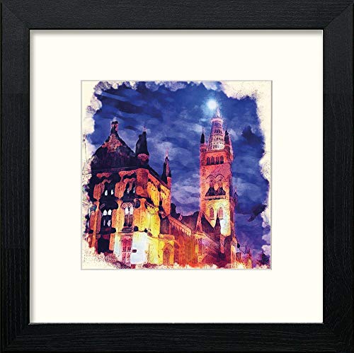 lumartos Glasgow University At Night – Black Wood Frame Wall Art – Framed Wall Art Print by Lumartos Premium Home Décor
