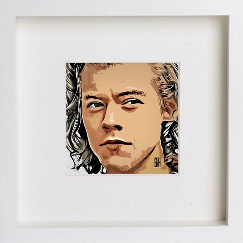 lumartos Harry Styles 85 – White Frame Wall Art – Framed Wall Art Print by Lumartos Premium Home Décor