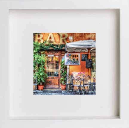 lumartos Italian Bar In Rome 0250 – White Frame Wall Art – Framed Wall Art Print by Lumartos Premium Home Décor