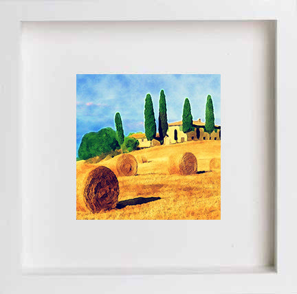 lumartos Italy Tuscan Hay Field 0268 – White Frame Wall Art – Framed Wall Art Print by Lumartos Premium Home Décor