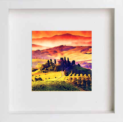 lumartos Italy Tuscan Landscape At Dusk 0267 – White Frame Wall Art – Framed Wall Art Print by Lumartos Premium Home Décor