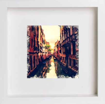 lumartos Italy Venice Dark Canal 0261 – White Frame Wall Art – Framed Wall Art Print by Lumartos Premium Home Décor
