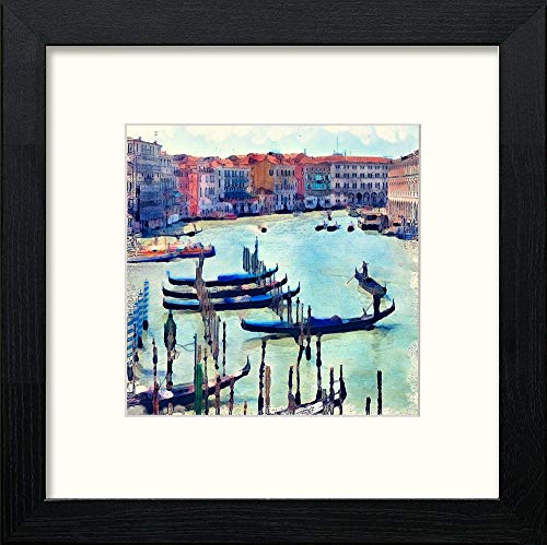 lumartos Italy Venice Grand Canal Water Boats – Black Wood Frame Wall Art – Framed Wall Art Print by Lumartos Premium Home Décor