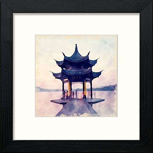 lumartos Jixian Pavilion Hangzhou – Black Wood Frame Wall Art – Framed Wall Art Print by Lumartos Premium Home Décor