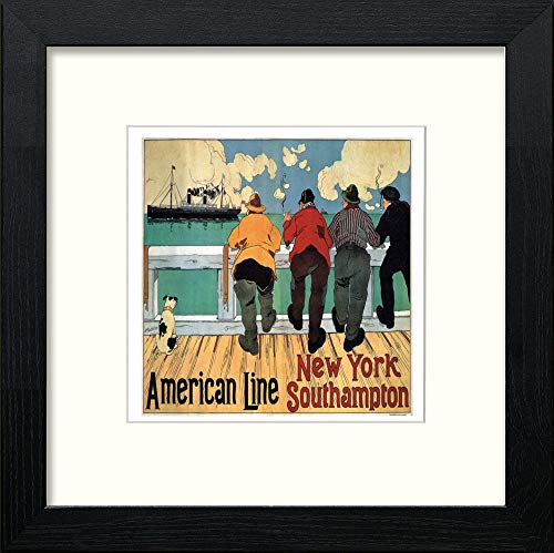 lumartos L Vintage Poster American Line New York Southampton – Black Wood Fr – Framed Wall Art Print by Lumartos Premium Home Décor