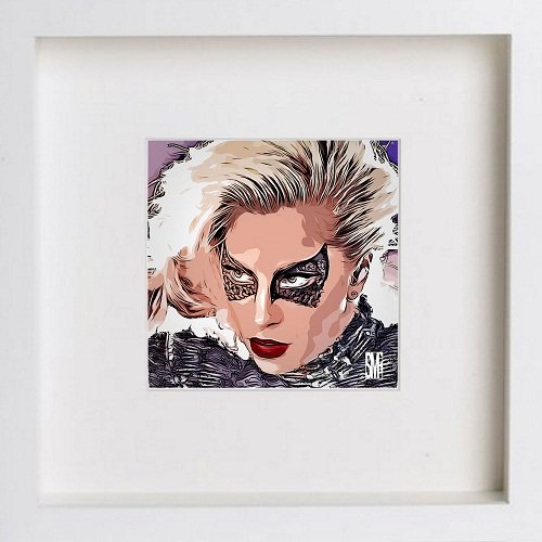lumartos Lady Gaga 94 – White Frame Wall Art – Framed Wall Art Print by Lumartos Premium Home Décor